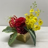 SILK Red roses and yellow oncidiums