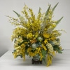 SILK Large Yellow Cymbidium Orchid and Forsythia Arrangement