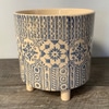 Tan and Blue Ceramic Footed Cylinder