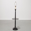 Black Turned Wood Floor Lamp with Shelf