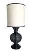 Lamp Shade; White linen with navy striped edge, tall drum