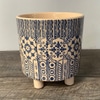 Tan and Blue Ceramic Footed Cylinder