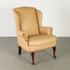 Queen Anne Style Cream Leather Wing Chair
