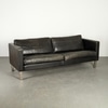 Danish Black Leather Modern Sofa with Chrome Legs