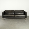Danish Black Leather Modern Sofa with Chrome Legs