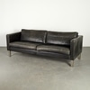 Danish Black Leather Modern Sofa with Chrome Legs