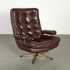 Vintage Danish Brown Leather Swivel Armchair