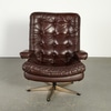 Vintage Danish Brown Leather Swivel Armchair