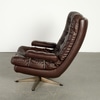Vintage Danish Brown Leather Swivel Armchair