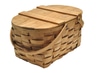 Picnic Basket; thick woven wicker, wood top,