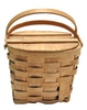 Picnic Basket; thick woven wicker, wood top,