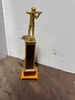 Gold Baseball Player Trophy with Wooden Base