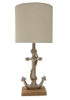 Table Lamp Base; silver Anchor with natural rope on oak brass