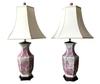 PROPDEC-Pair of Antique Chinese Porcelain Lamps with Silk Shades