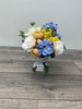 Silk Small garden arrangement in blue and cream touch of yellow