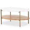 Coffee table, oval, white marble top with natural oak