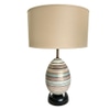 Table Lamp Base; Ceramic egg, gold rings, ivory, brown, blue