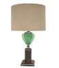 Table Lamp Base; Green jade, trophy accents, with brass pillar