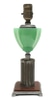 Table Lamp Base; Green jade, trophy accents, with brass pillar