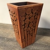 Pair of Shorter Mosaic Teak Wood Vases