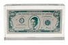 Desktop paperweight:  Clear acrylic block with faux $100 bill