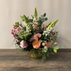 SILK Peaches, cream and pink garden arrangements, trio.