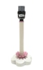 Table Lamp Base; wood white candlestick with cut out pink daisy