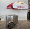 Red and White Food Cart Umbrella - Cold Drinks - Hot Dogs