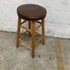 Wooden Bar Stool with Brown Leather Seat