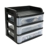 Desk Organizer; Plastic, Black with 3 frosted drawers,