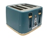 Toaster; matte stone blue finish, chrome & light wood trim,