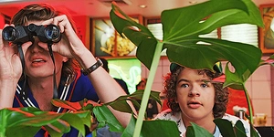Cast of Stranger Things with Rental Tropical Plant