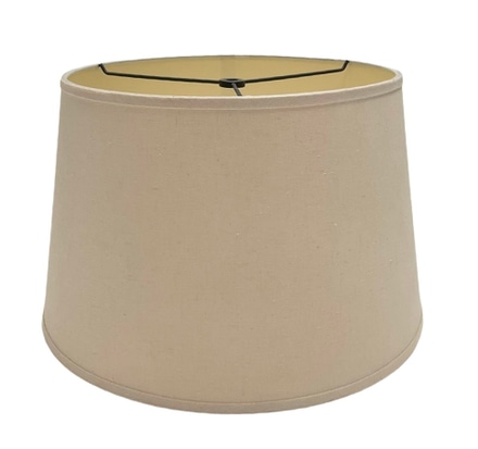 main photo of Lampshade; linen, off white, drum tapered shape, pleated edge,