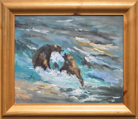 main photo of Cleared painting on canvas:  Bears claiming fishing rights