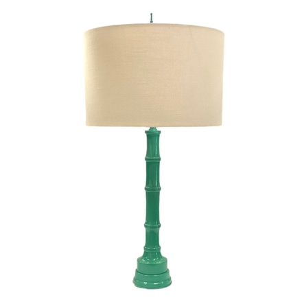 main photo of Table Lamp Base; Jade enamel bamboo post, round pedestal,