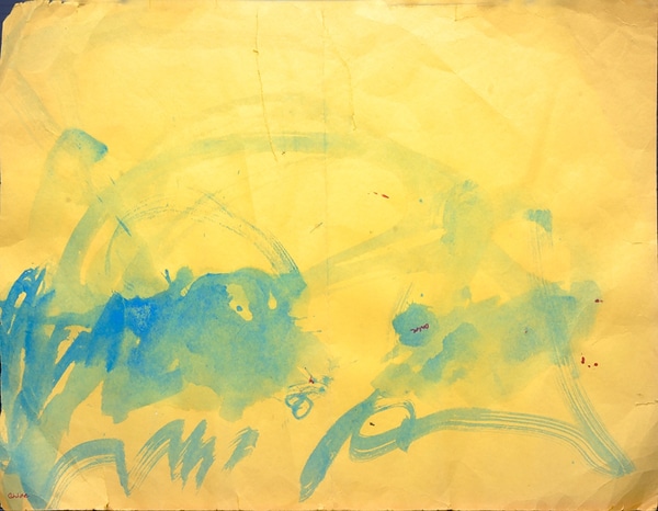 main photo of Cleared Kid & Teen Art:  Blue abstract on yellow paper