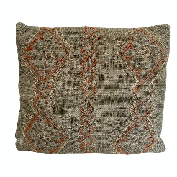 main photo of Accent pillow; woven, pale green with orange & beige stitched