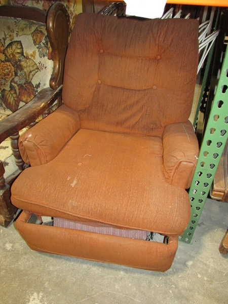 main photo of chair recliner orange upright distressed