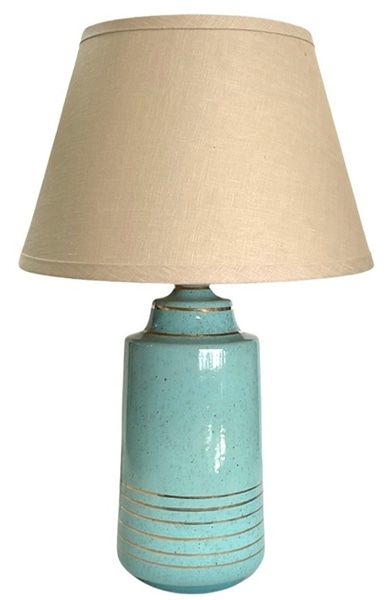 main photo of Table Lamp Base; Ceramic, mint green speckled glaze, gold rings