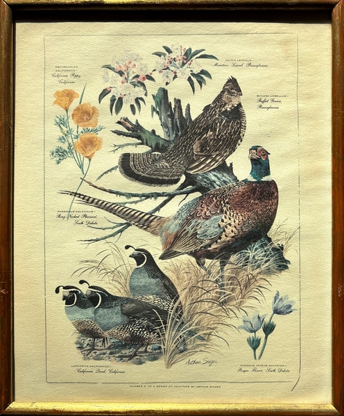 main photo of MISART-Antique Hunting Birds and Flowers Print