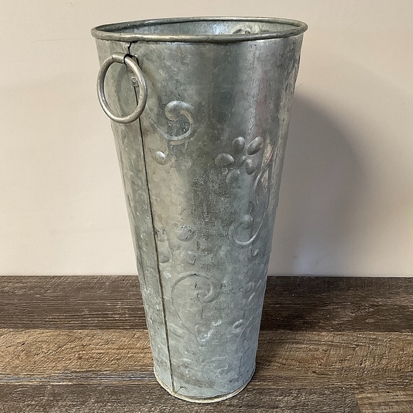 Galvanized Metal Embossed Flower Bucket B main photo of Galvanized Metal Embossed Flower Bucket B