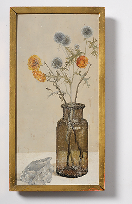 main photo of Painting of Flowers In Vase. Gold Wood Frame.