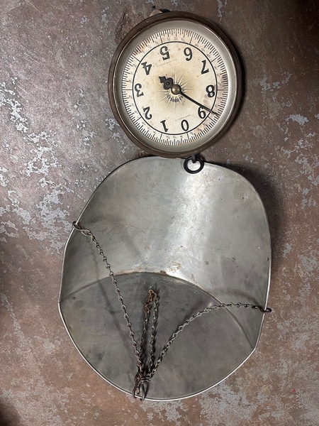 main photo of Vintage Hanging Scale with Metal Scoop