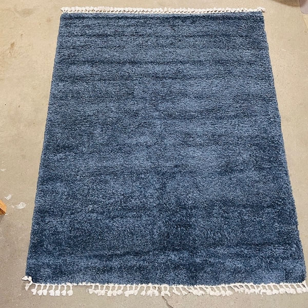 main photo of Blue Shag Floor Rug with White Tassels