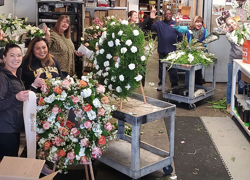 The team at Sandy Floral preparing flower rentals for film and TV in Hollywood