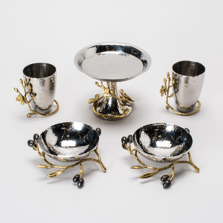 main photo of Metal Dish Set with Gold Floral Adornment