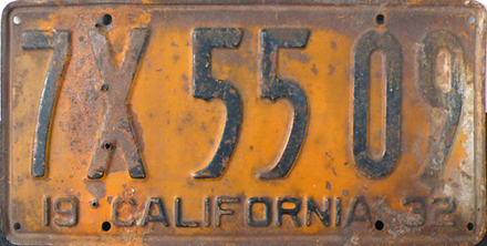 main photo of License plate; rusted metal 1932