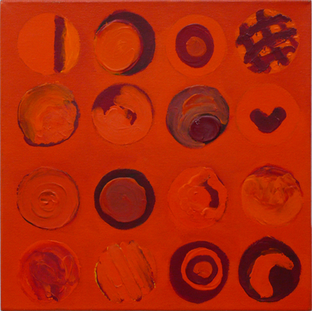 main photo of Cleared Painting; orange background with assorted orange circles