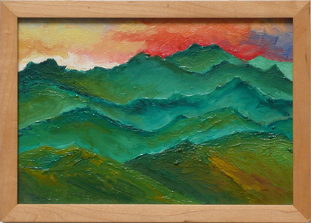 main photo of Cleared Oil Painting, Green Hills, Red Sky