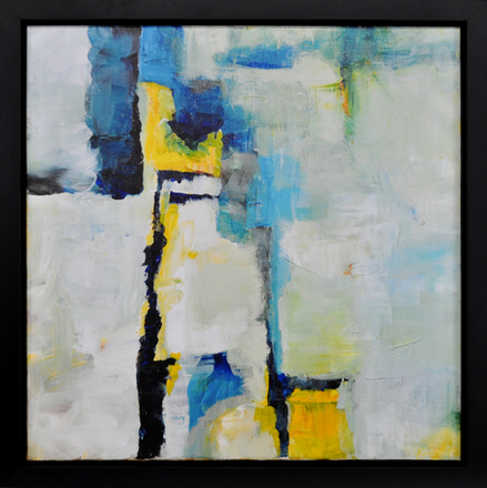 main photo of Cleared Painting, canvas, Indigo and Yellow Abstract on Whites